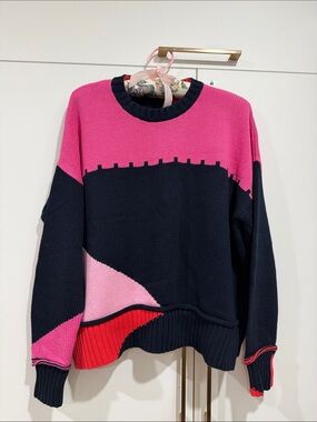 Women's Colorblock Crewneck Sweater in Pink, Black & Red